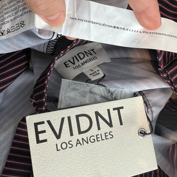 Evidnt Womens Balloon Sleeve Silky Oversized High Neck Blouse Large Navy Red Str - Picture 6 of 9